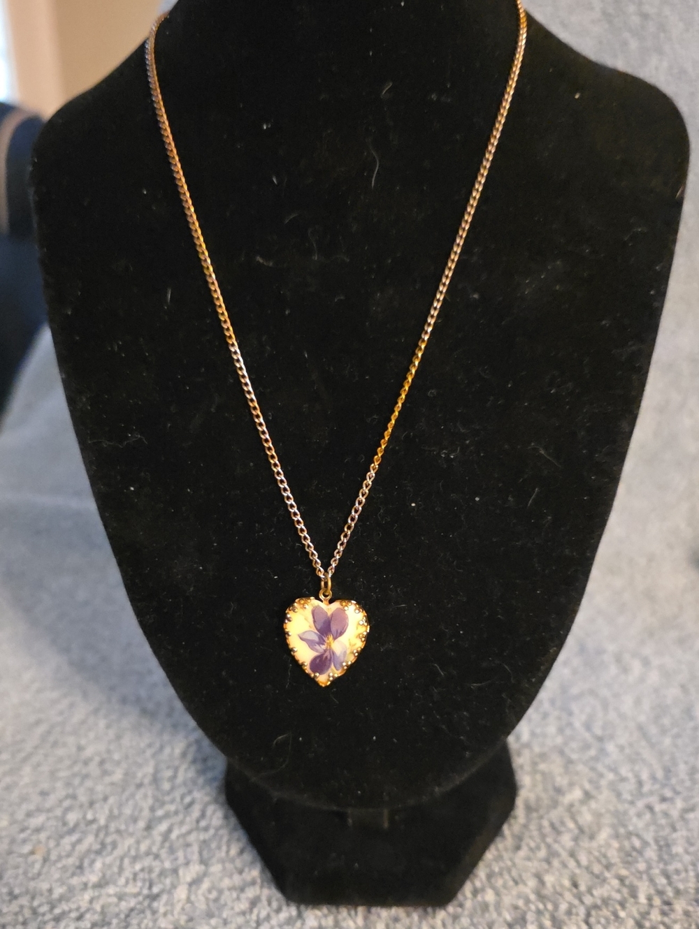 Gold Heart Pendant Necklace with Purple Floral Accent - Women Jewelry